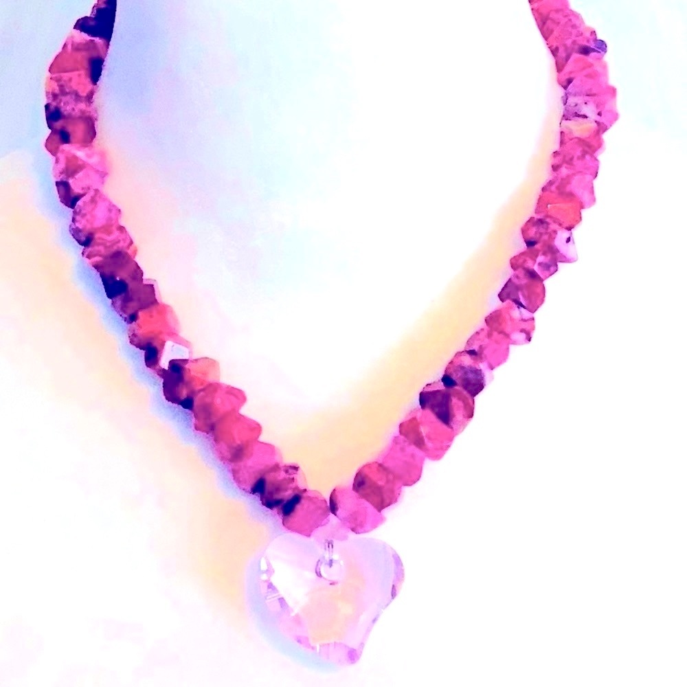 🩷NWOT🩷Necklace SWAROVSKI Crystal Heart/Pink Dragon Quartz/925 Heart Closure🌸